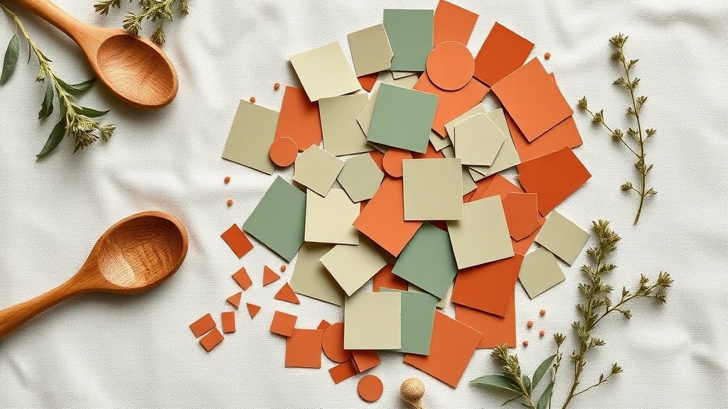 Échantillons de peinture terracotta et vert sauge posés sur du lin