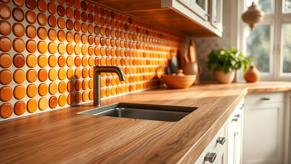 Crédence terracotta et plan de travail bois massif