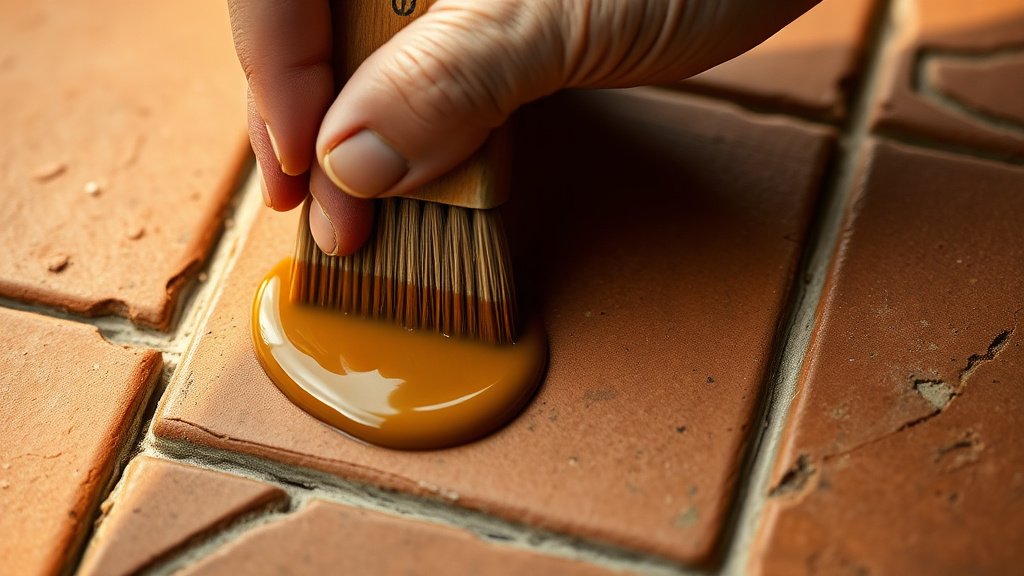Application de cire dure sur une tomette ancienne