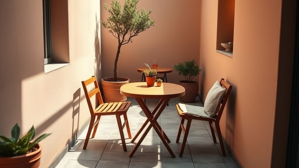 Terrasse urbaine avec table d’extérieur terracotta, ambiance naturelle et conviviale au jardin
