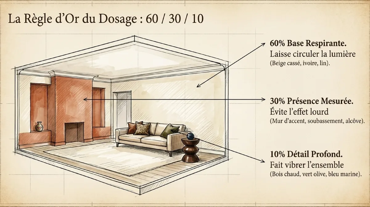 Infographie Associer ocre et terracotta : combinaisons de couleurs, ambiances cosy et tendances en design d'intérieur