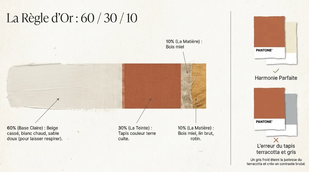 Infographie Associations de couleurs et de matières avec le tapis terracotta