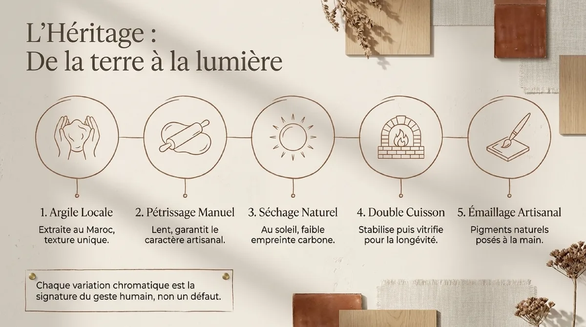 Infographie Esthétique, durabilité et associations : intégrer le zellige terracotta dans la décoration intérieure moderne
