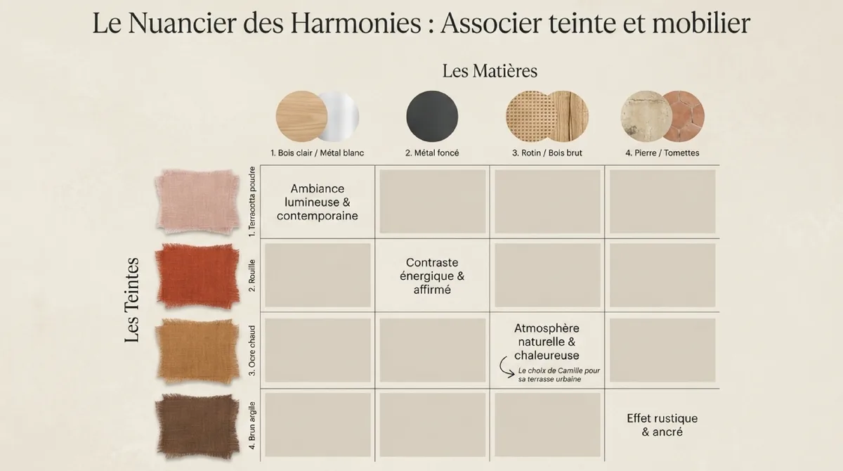 Infographie Trois règles à retenir pour le coussin terracotta extérieur