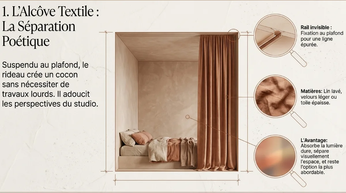 Infographie Estrade, mezzanine et dressing-cloison : optimiser chaque volume
