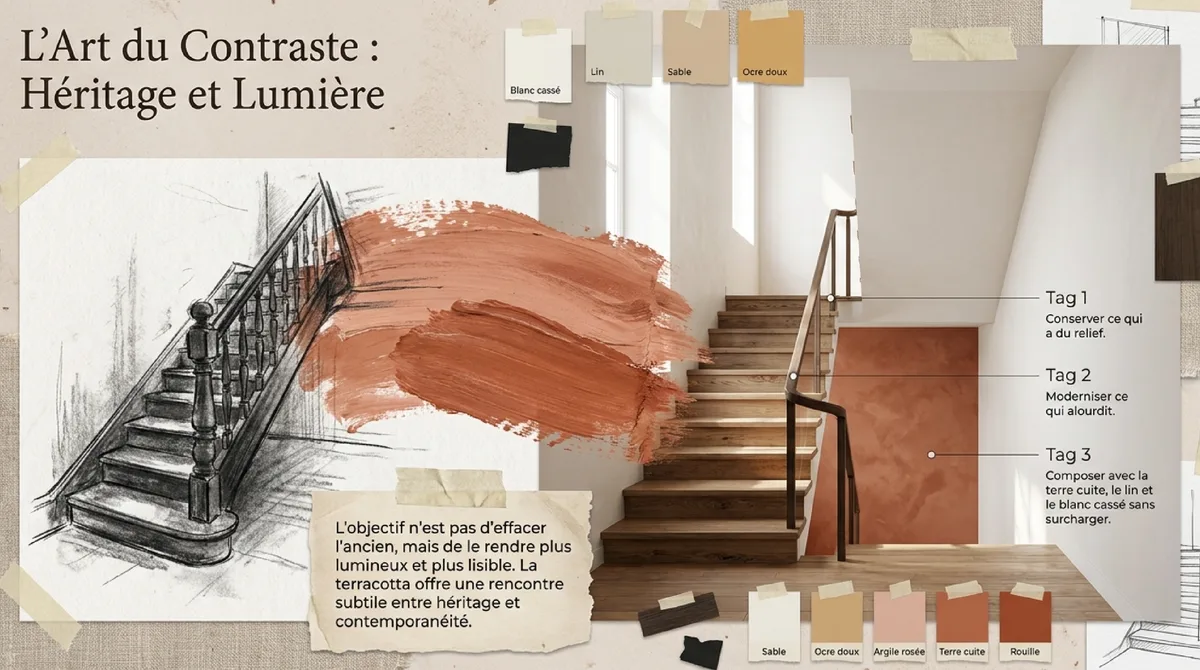 Infographie Quelle palette terracotta choisir pour une entrée avec escalier ancien ?
