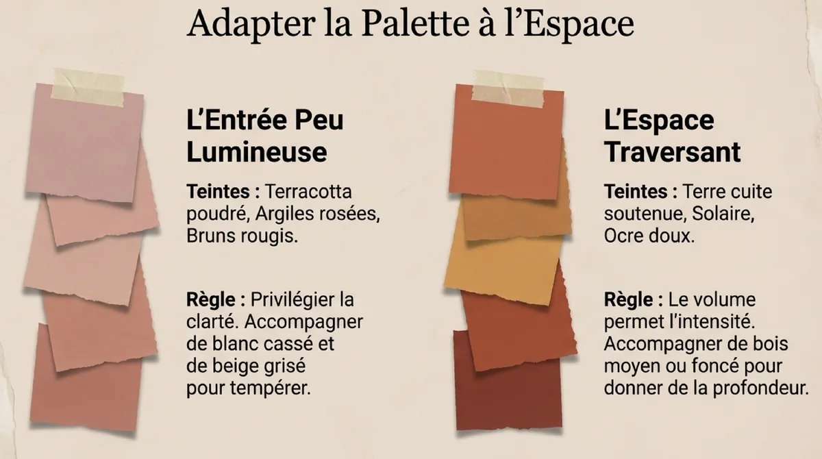 Infographie Quelle palette terracotta choisir pour une entrée avec escalier ancien ?