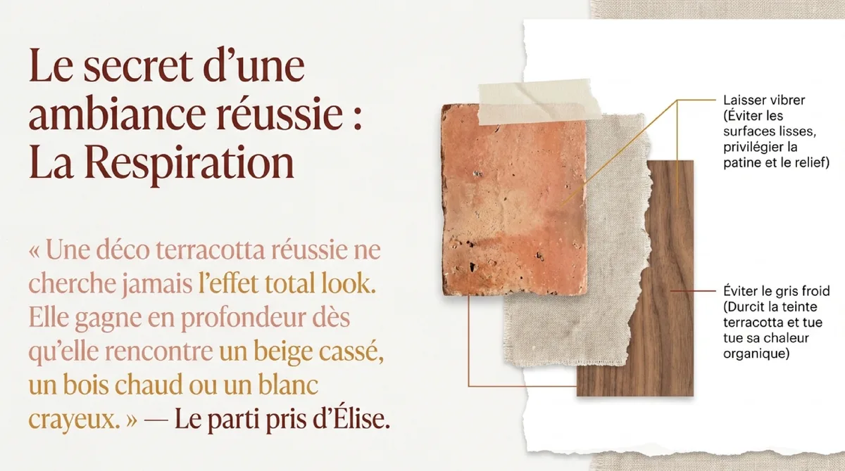 Infographie Effets et ambiances créés par la déco terracotta dans les espaces intérieurs