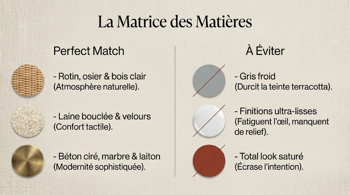 Infographie Terracotta et matières naturelles : alliances esthétiques indispensables