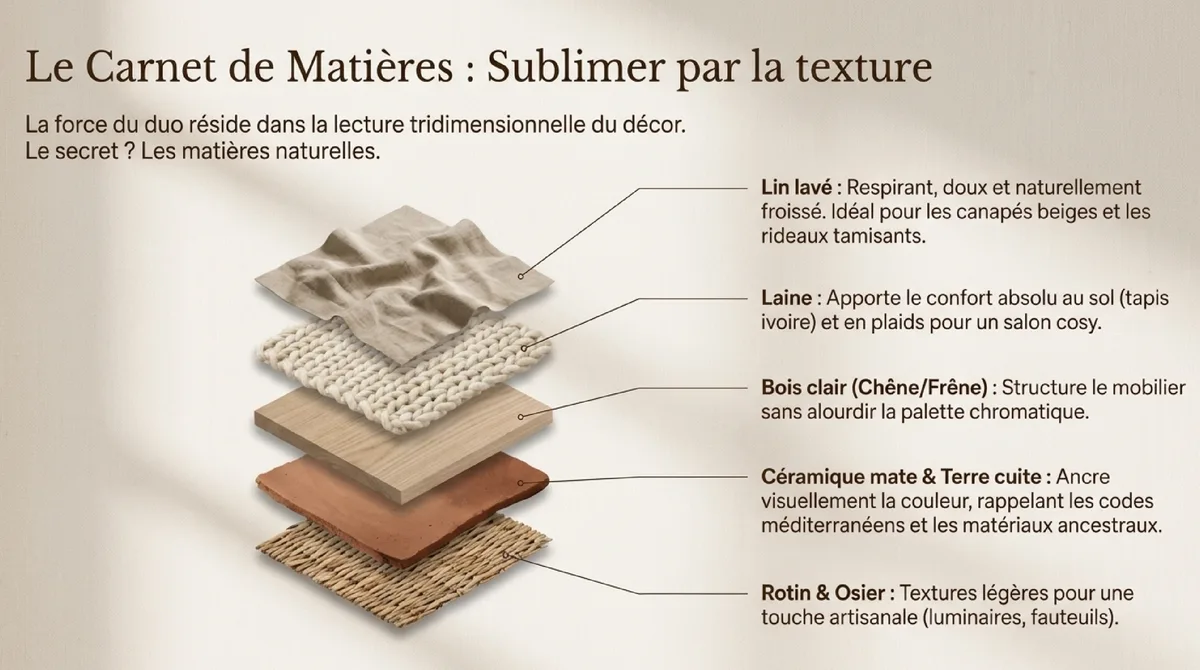 Infographie Pièces et agencements : intégrer terracotta et beige dans toutes les pièces
