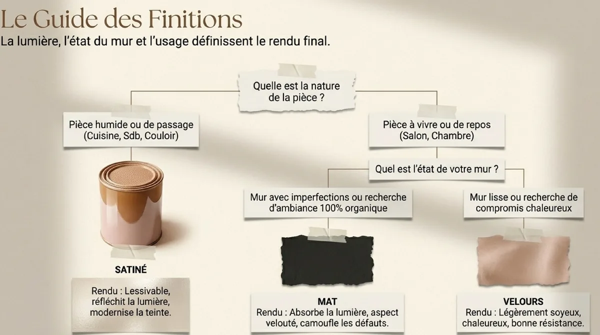 Infographie Intégration de la peinture terracotta dans chaque pièce : salon, cuisine, salle de bain, chambre