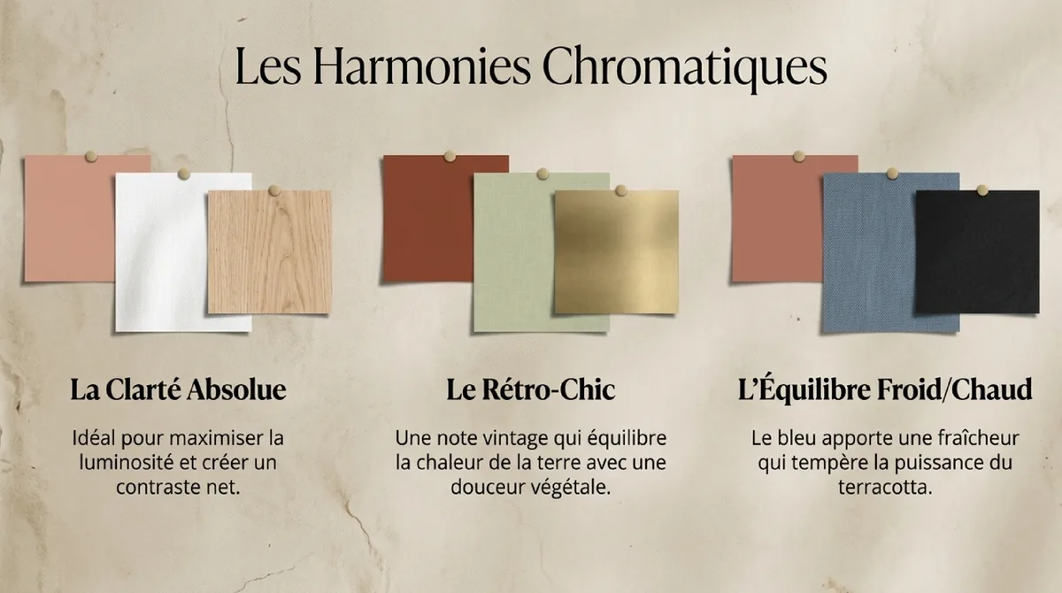 Infographie Ambiances naturelles : plantes, matériaux et finitions pour une salle de bain chaleureuse