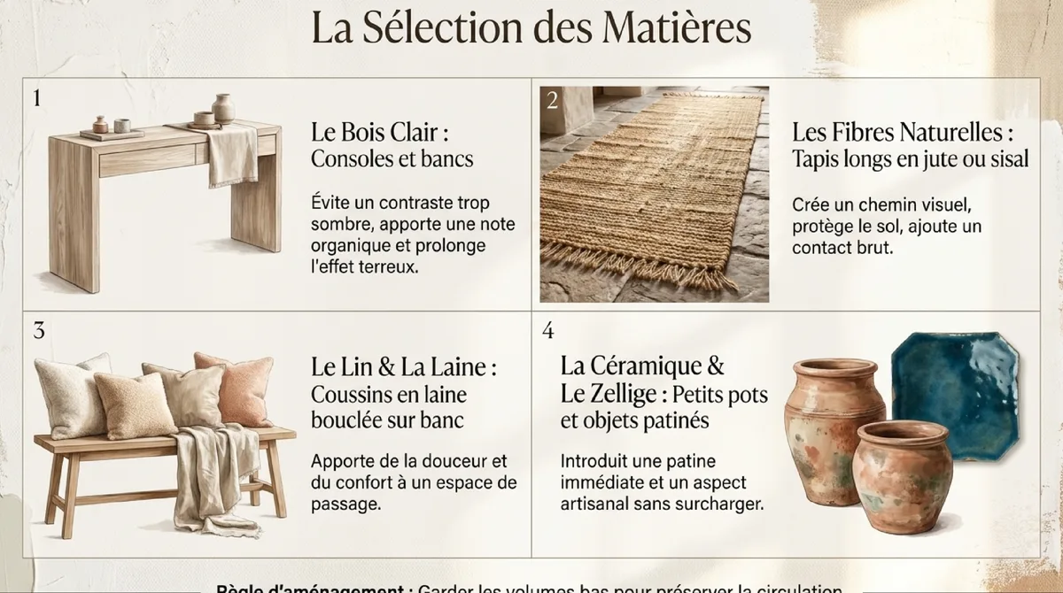 Infographie Idées pratiques : peinture, papier peint et astuces pour une ambiance authentique dans le couloir terracotta