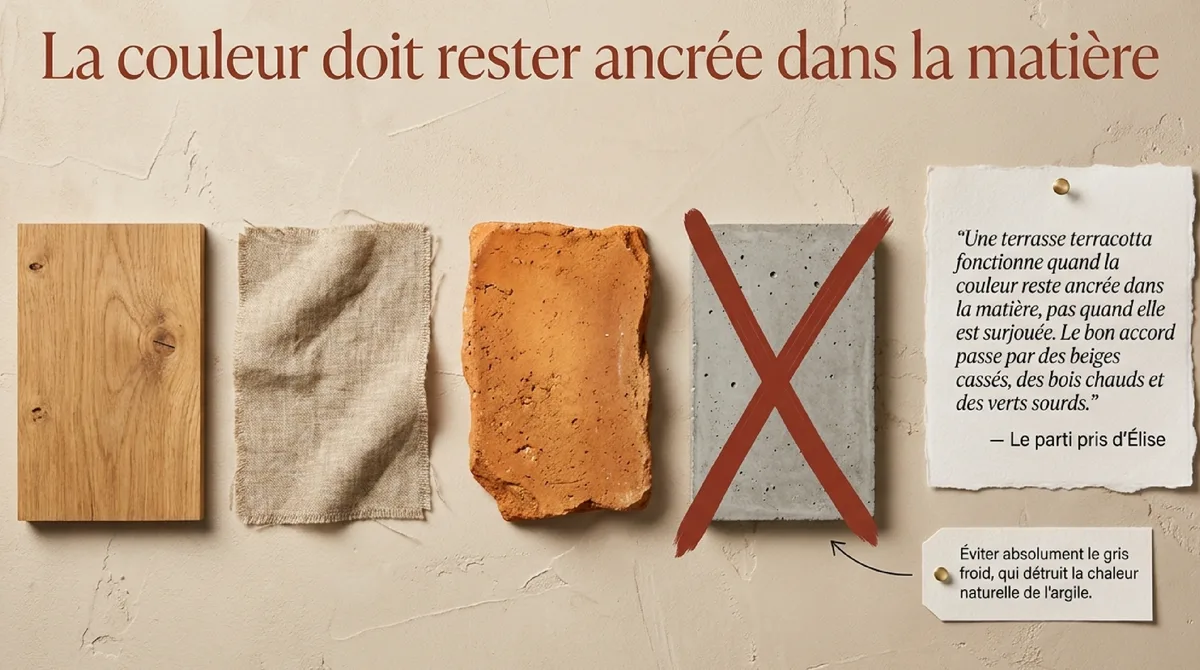 Infographie Matériaux terrasse et caractéristiques techniques du carrelage terracotta
