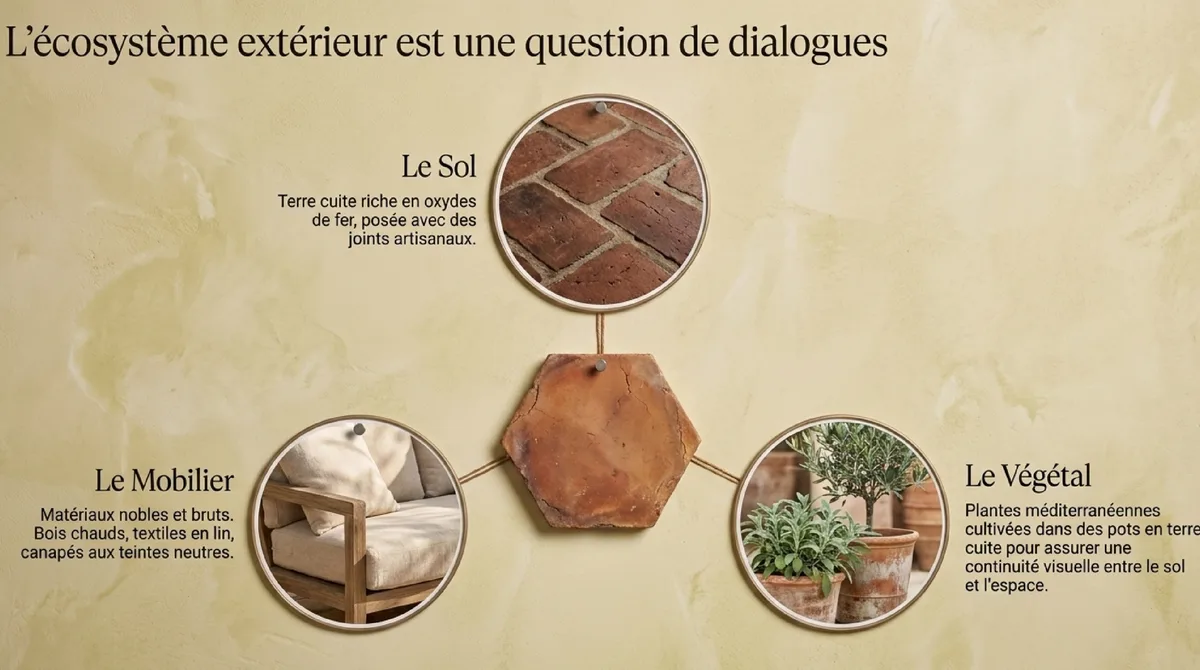 Infographie Trois règles à retenir pour la terrasse terra cotta