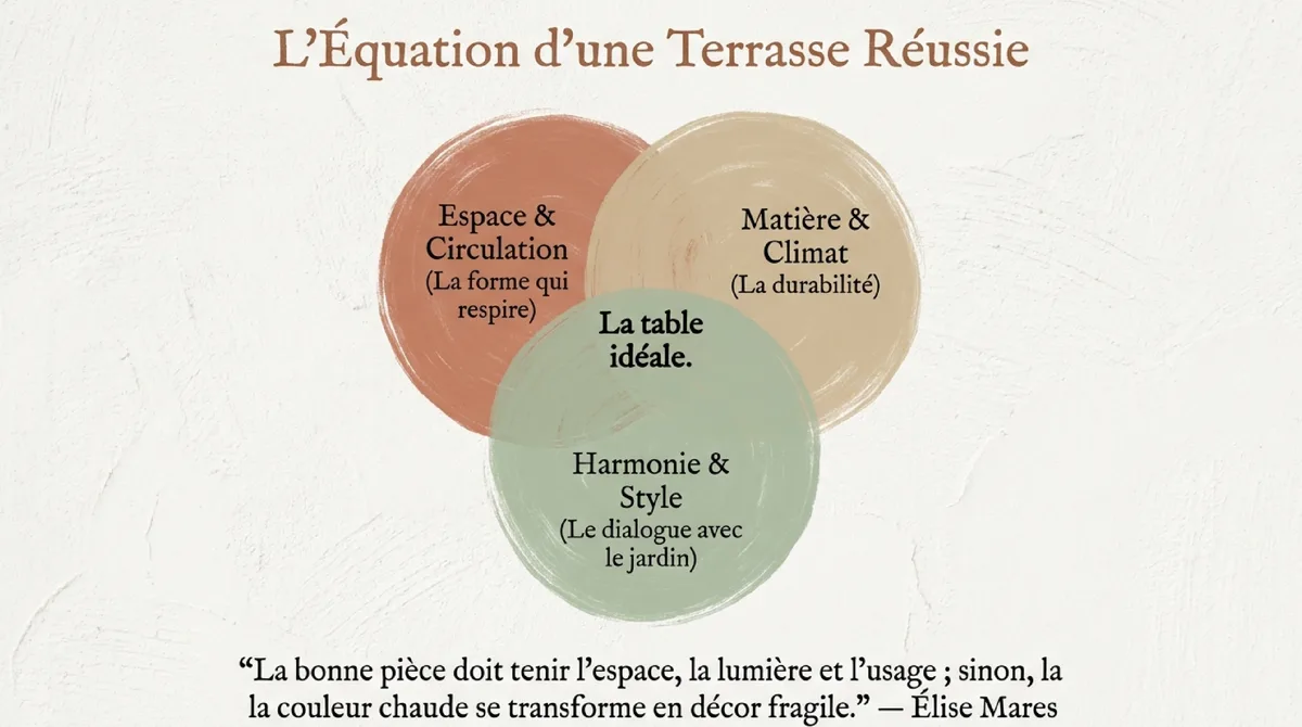 Infographie Matériaux résistants et entretien table terracotta : durabilité au jardin