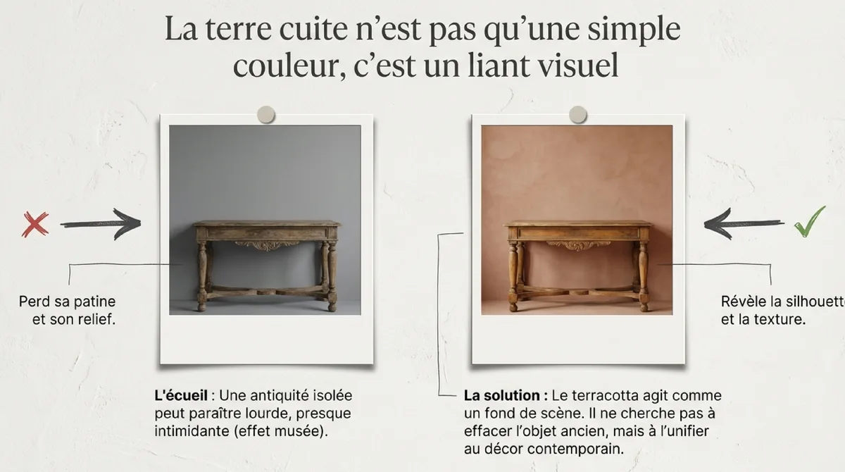 Infographie Composer une palette terracotta autour des objets chinés