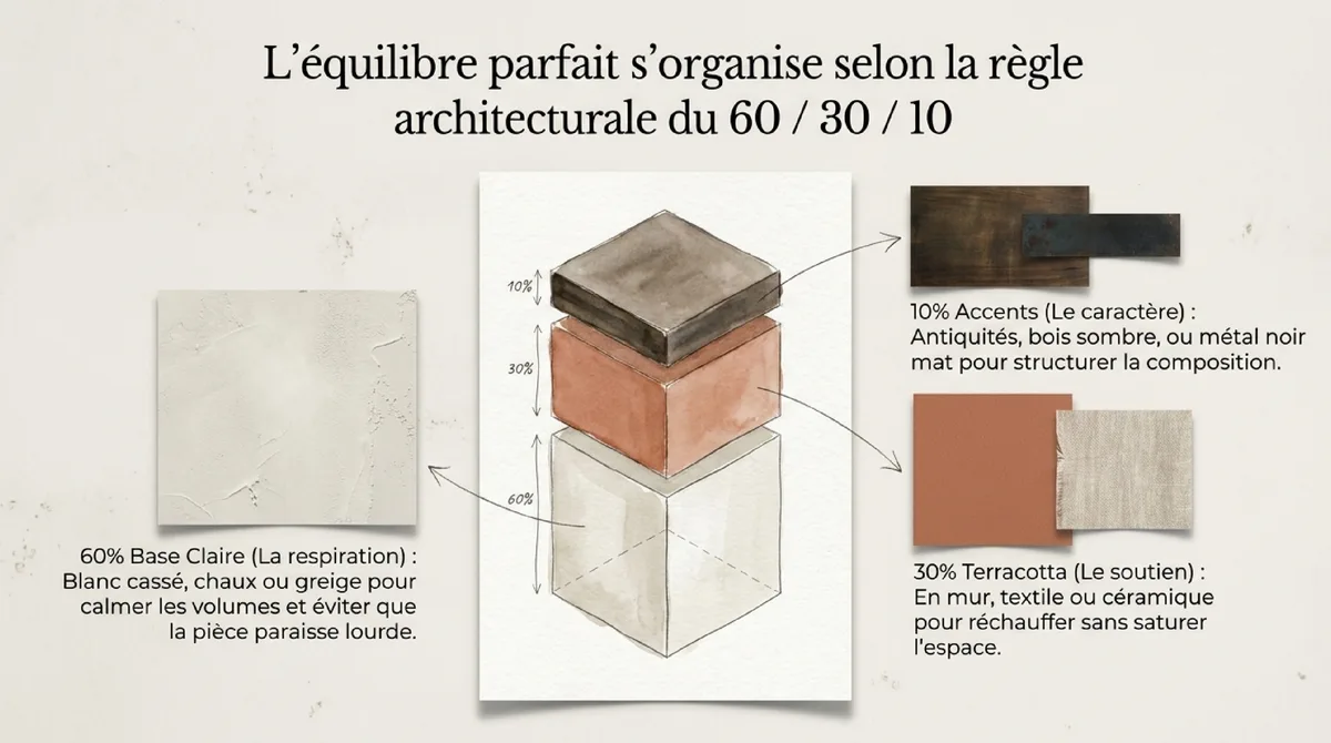 Infographie Matériaux anciens, matières brutes et finitions mates