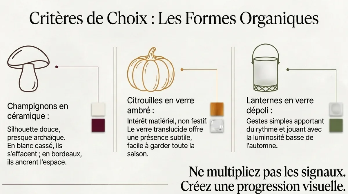 Infographie Matières naturelles : bois, céramique et verre soufflé