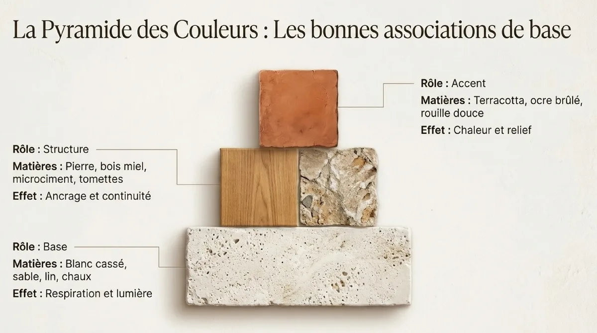 Infographie Salon et cuisine : doser la couleur sans écraser la pierre