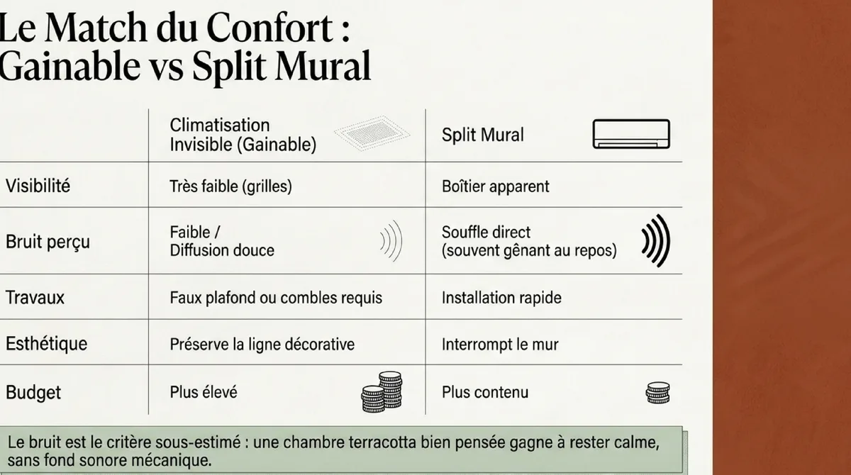 Infographie Gainable ou split mural : le vrai match du confort