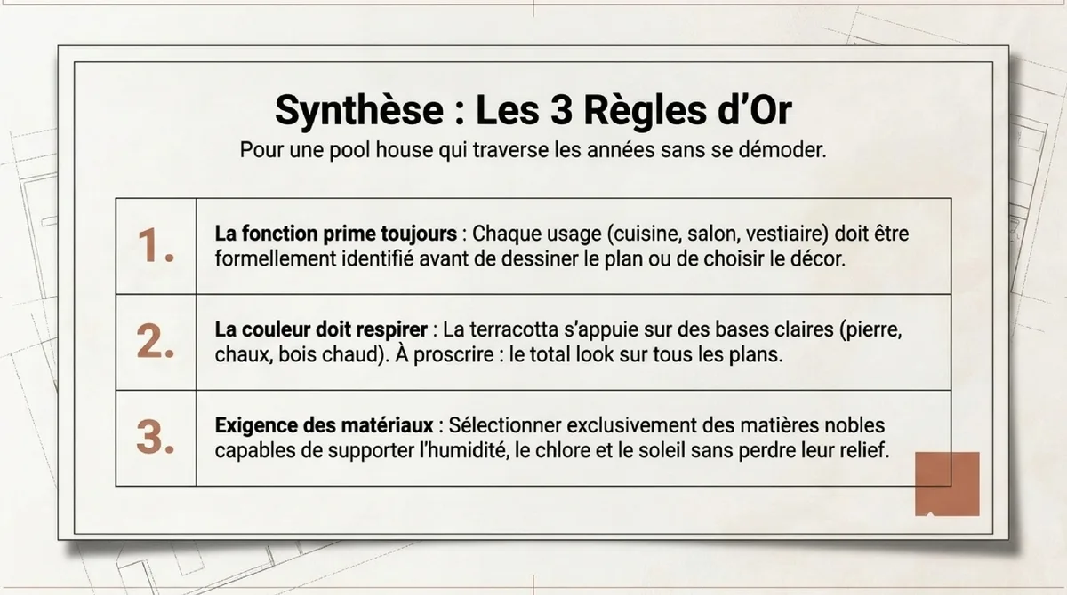 Infographie 3 règles à retenir pour une pool house terracotta réussie