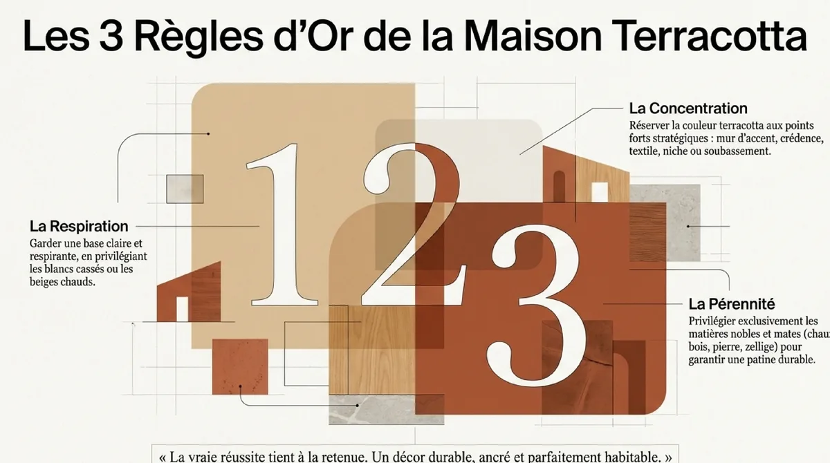 Infographie 3 règles à retenir pour une maison contemporaine terracotta