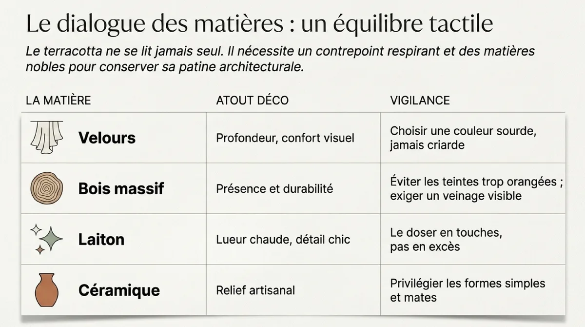 Infographie Matières à privilégier pour une ambiance chaude et durable