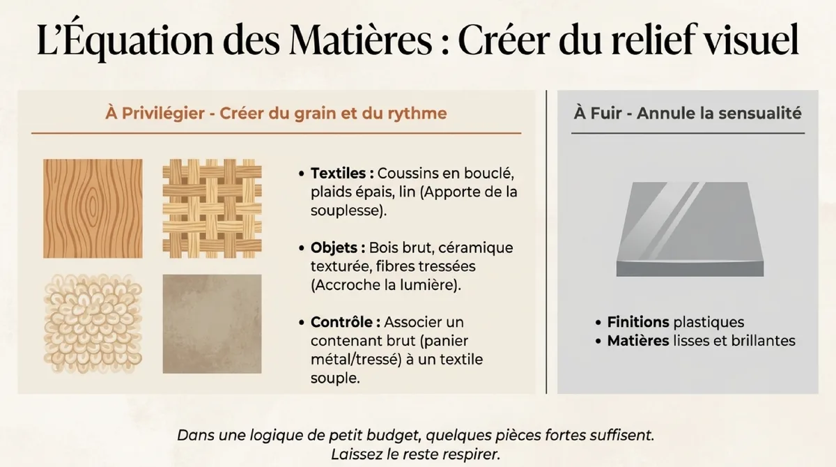 Infographie Les matières à privilégier pour une ambiance chaleureuse et durable