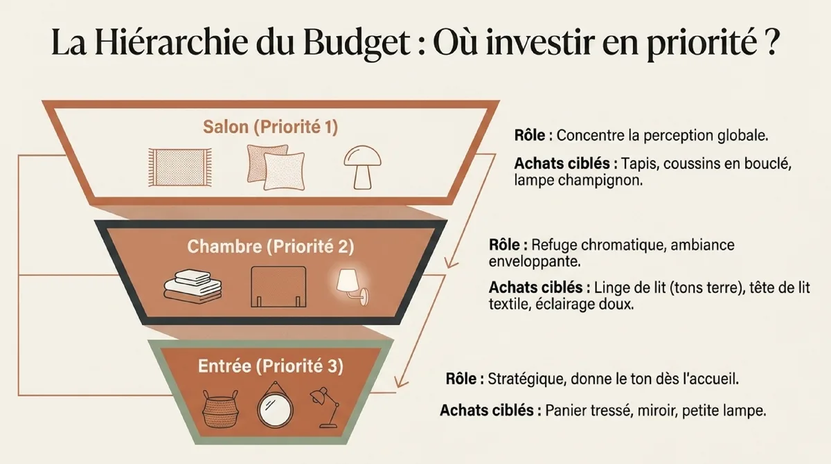 Infographie Salon, chambre, entrée : où investir en priorité