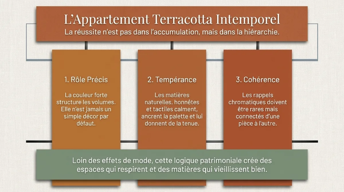 Infographie 3 règles à retenir pour un appartement terracotta réussi