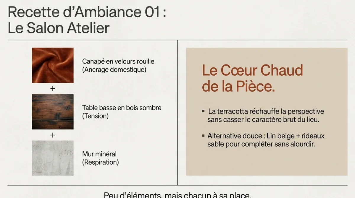 Infographie Quatre ambiances pour réchauffer un intérieur atelier