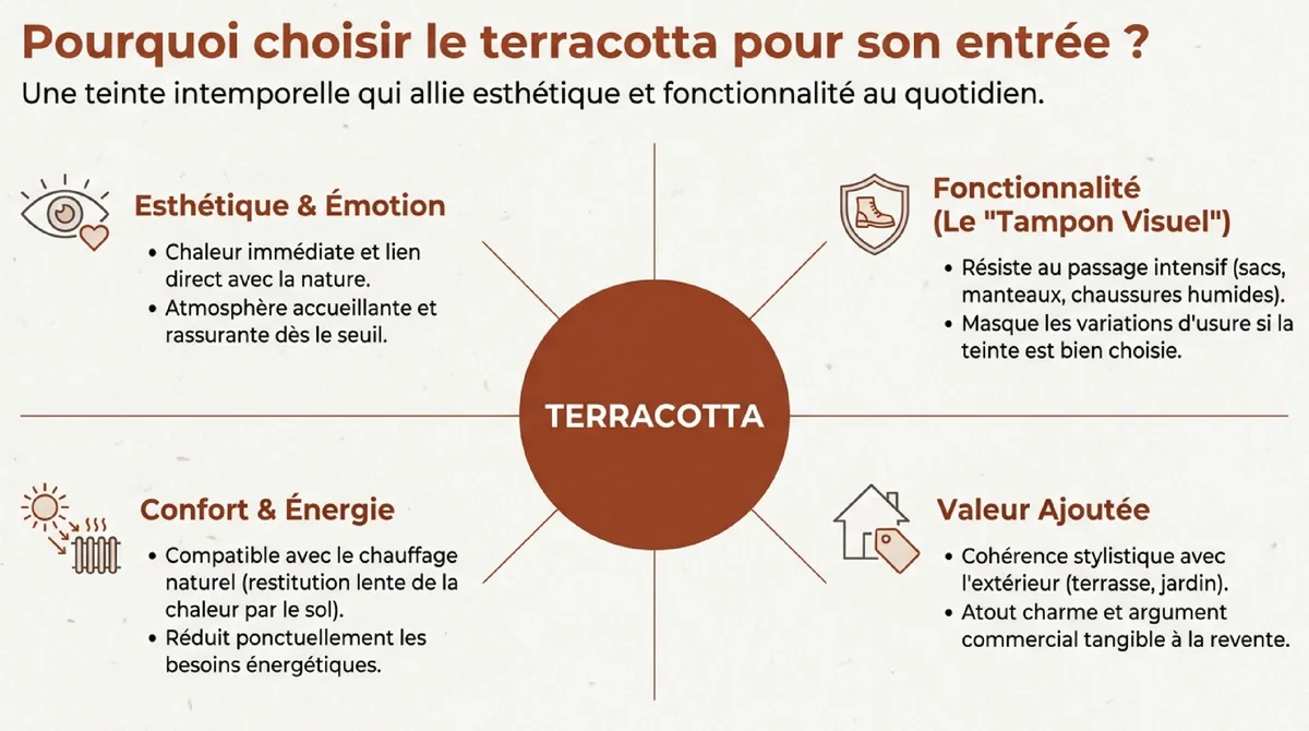 Infographie Pourquoi choisir une entrée terracotta pour votre maison : histoire, symbolique et valeur ajoutée