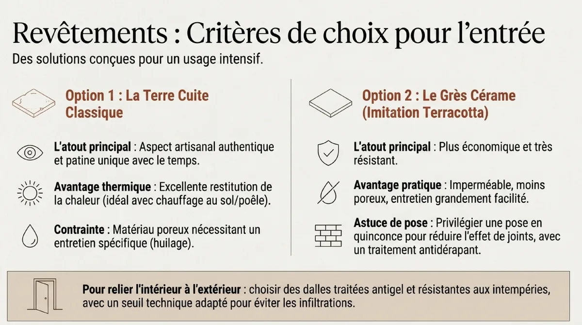 Infographie Durabilité et choix de revêtement : le terracotta comme solution pratique pour les entrées