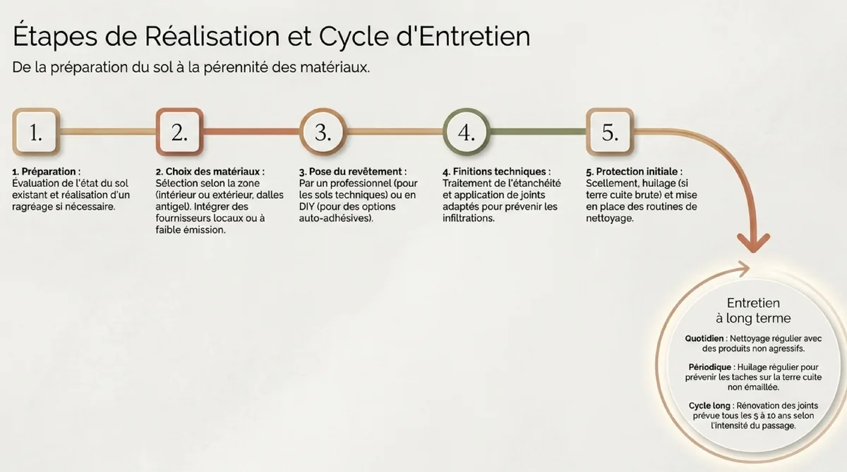 Infographie Installer et entretenir une entrée terracotta : coûts, étapes et recommandations pratiques