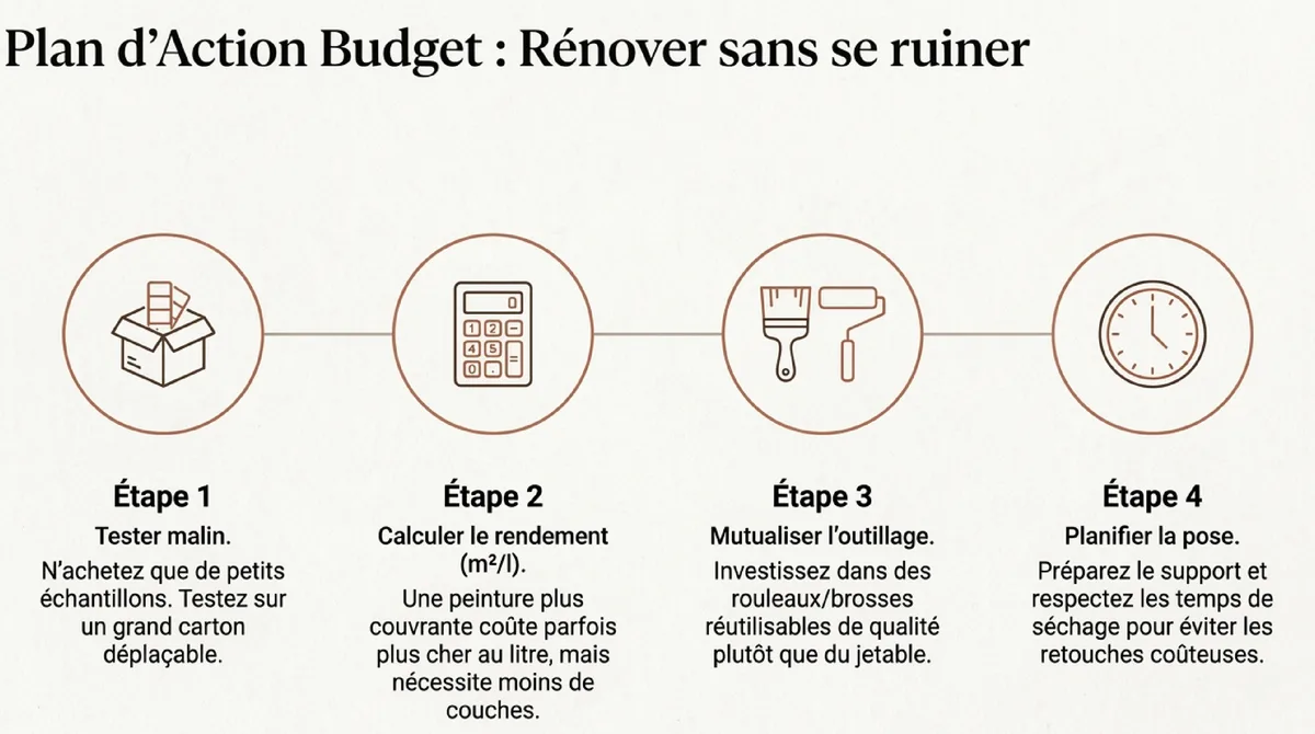 Infographie Astuce budget : acheter peinture terracotta pas cher et conseils peinture pour réduire les coûts